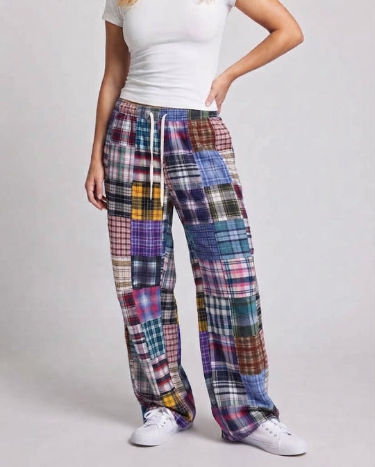 Damen Weitgeschnittene Karottenhose mit Künstlerischem Karomuster Shop Nory