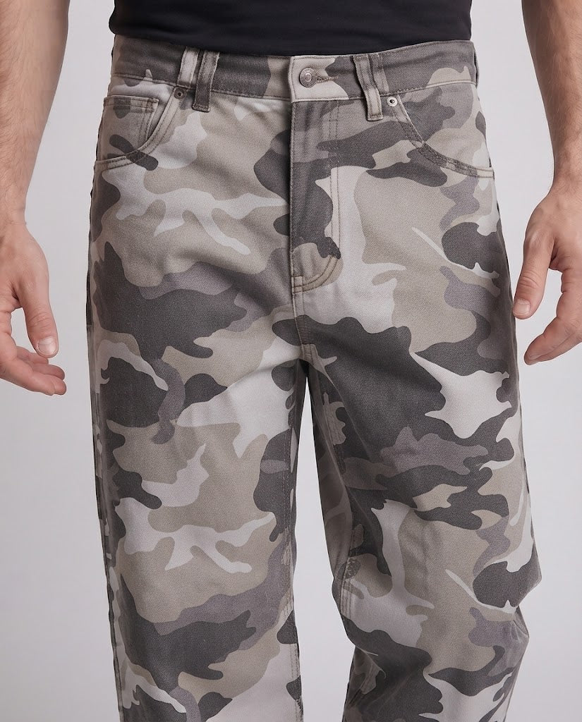 Herren Locker geschnittene Camouflage-Baggy-Hose aus Baumwoll-Twill mit geradem Bein Shop Nory