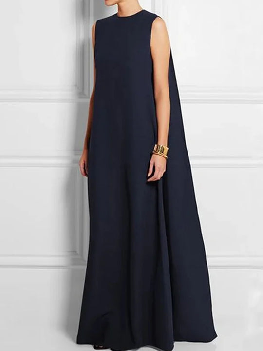 weit, schlicht, einfarbig, ärmellos, V-Rücken, langes weites Kleid