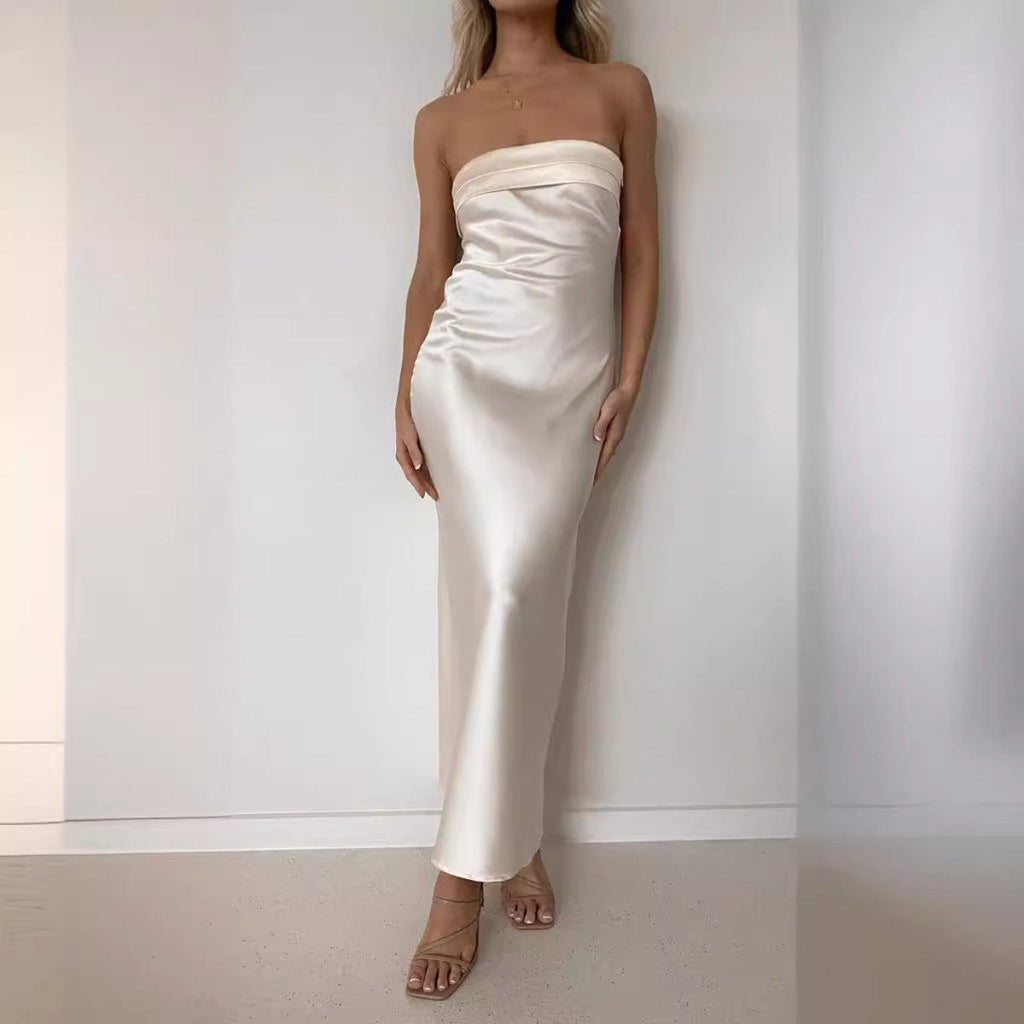 Satin rückenfreies Röhrentop Kleid