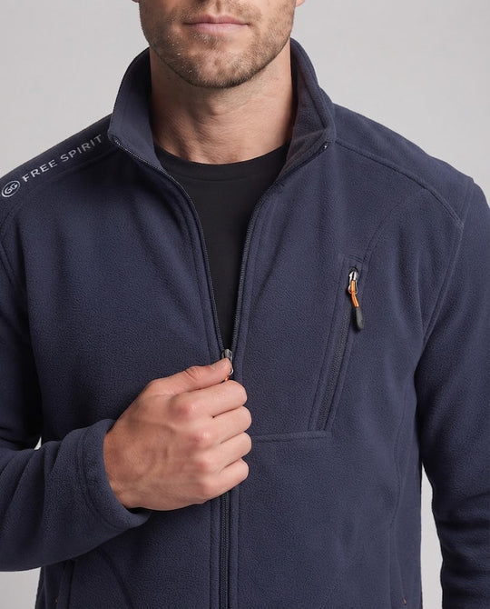 Herren Fleecejacke mit Stehkragen, Reißverschluss-Brusttasche und elastischen Bündchen Shop Nory