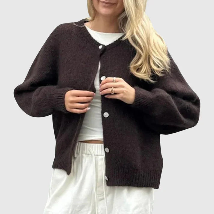 Damen Cardigan mit Rundhalsausschnitt und Knopfverschluss