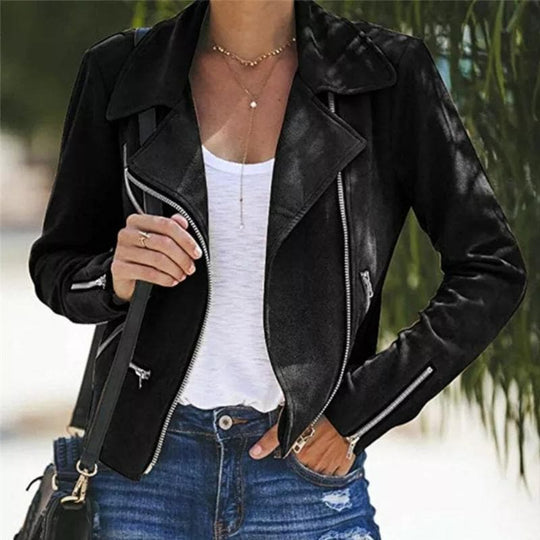 Kurze Wildlederjacke mit Reißverschlüssen Kunstleder Modern und Stylisch