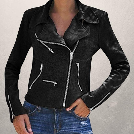 Kurze Wildlederjacke mit Reißverschlüssen Kunstleder Modern und Stylisch