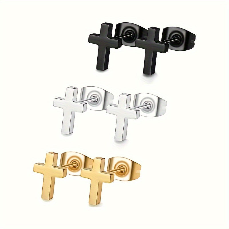 Kreuz Ohrringe 3er Pack in Edelstahl - 18k vergoldet | Shop Nory