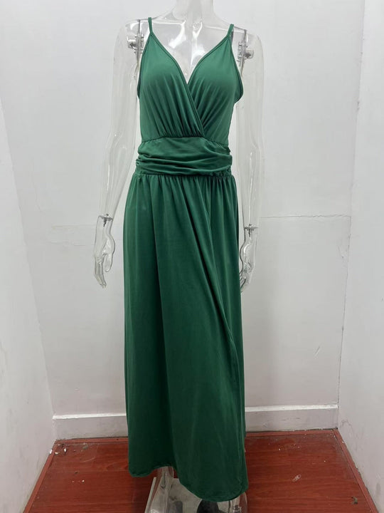 V-Ausschnitt Hosenträger ärmellos sexy rückenfreies farblich passendes Kleid