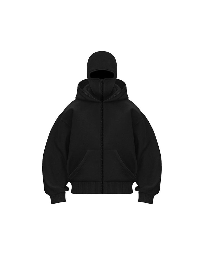 Sweatshirt Mantel mit Doppelkapuze und Reißverschluss