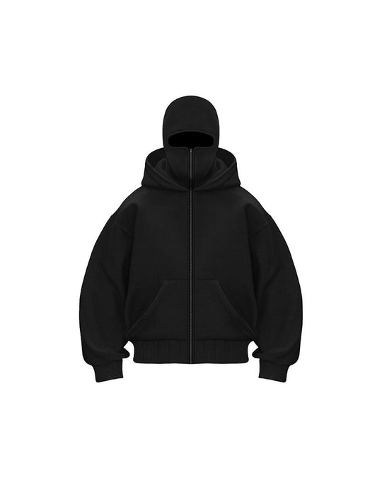 Sweatshirt Mantel mit Doppelkapuze und Reißverschluss