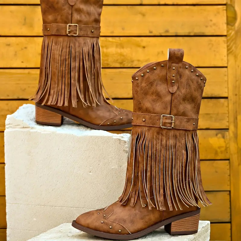 Quasten Bedeckte Damenstiefel mit Blockabsatz