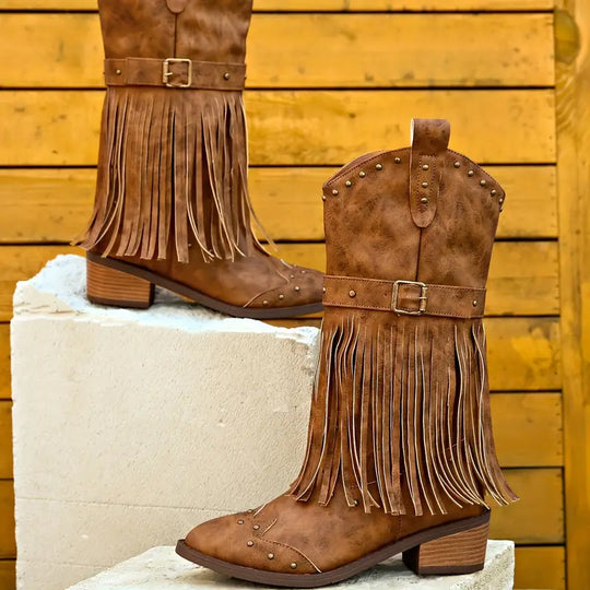 Quasten Bedeckte Damenstiefel mit Blockabsatz
