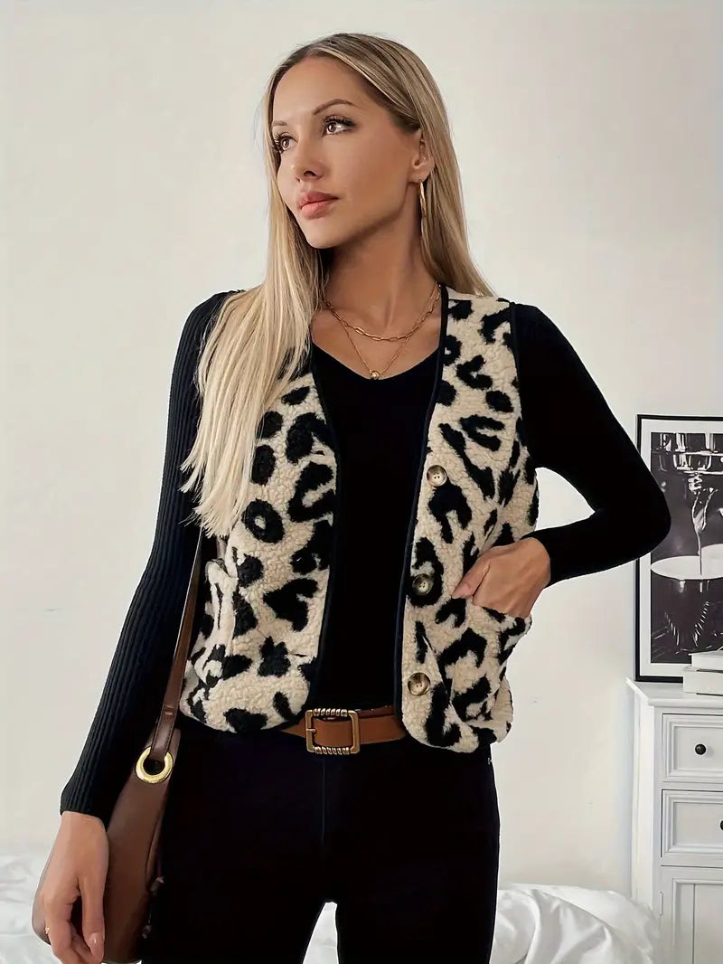 Ärmellose Weste aus Kunstpelz mit Leopardenmuster für Damen