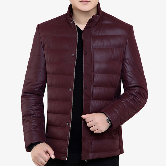 Herren Gepolsterte Steppjacke in Lederoptik mit Stehkragen und verdeckter Druckknopfleiste Shop Nory