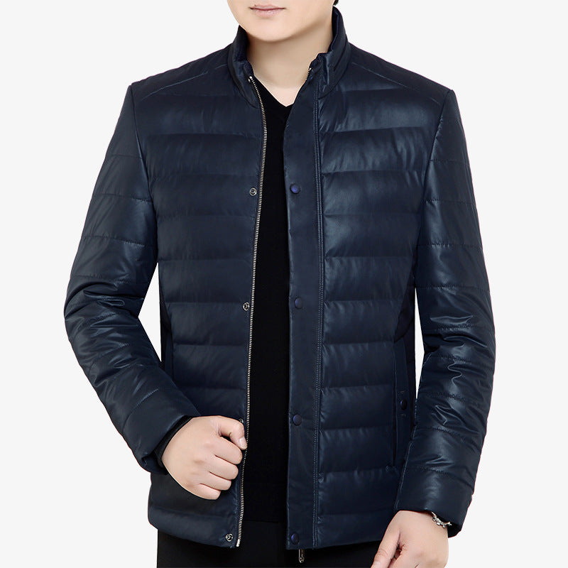 Herren Gepolsterte Steppjacke in Lederoptik mit Stehkragen und verdeckter Druckknopfleiste Shop Nory