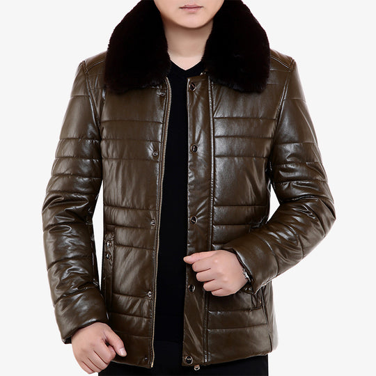 Herren Lederimitat-Steppjacke mit Kunstpelzkragen Shop Nory