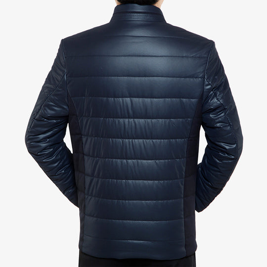 Herren Gepolsterte Steppjacke in Lederoptik mit Stehkragen und verdeckter Druckknopfleiste Shop Nory