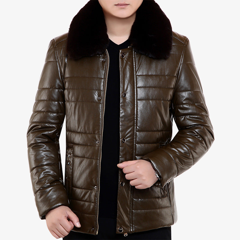 Herren Lederimitat-Steppjacke mit Kunstpelzkragen Shop Nory