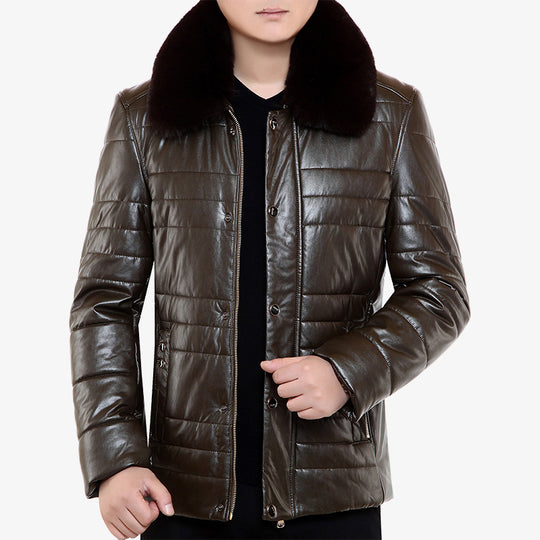Herren Lederimitat-Steppjacke mit Kunstpelzkragen Shop Nory