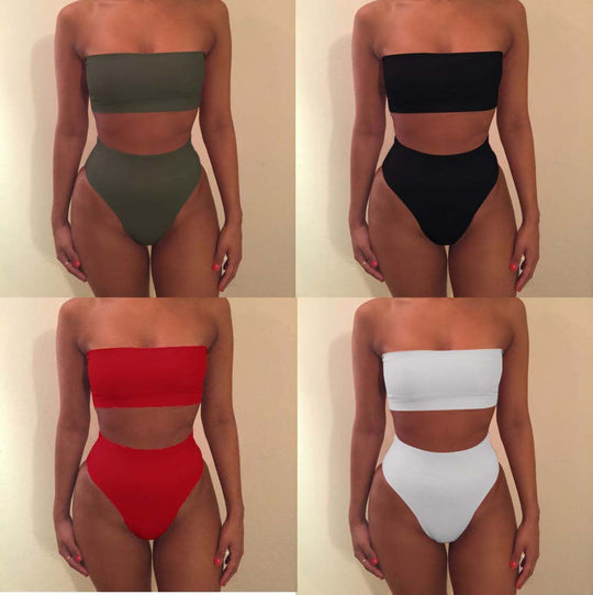 Damen Bandeau-Bikini-Set mit hohem Schnitt und tailliertem Design