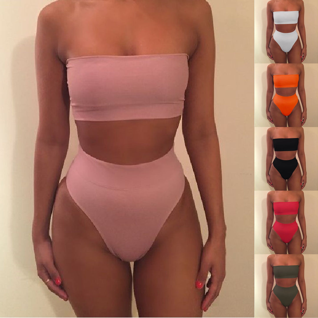 Damen Bandeau-Bikini-Set mit hohem Schnitt und tailliertem Design