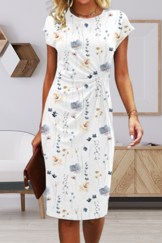 Midi-Kleid mit Blumenmuster und Gedrehtem Vorderteil