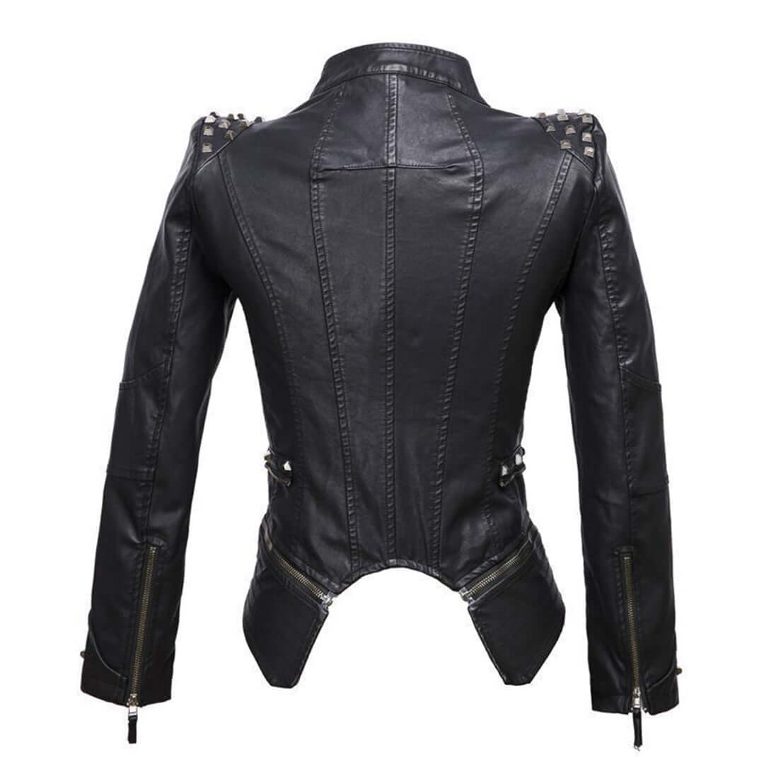 Damen Enganliegende Genietete Biker Lederjacke