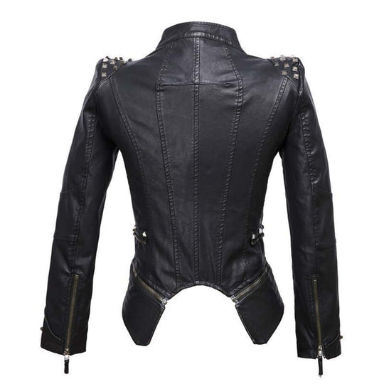 Damen Enganliegende Genietete Biker Lederjacke