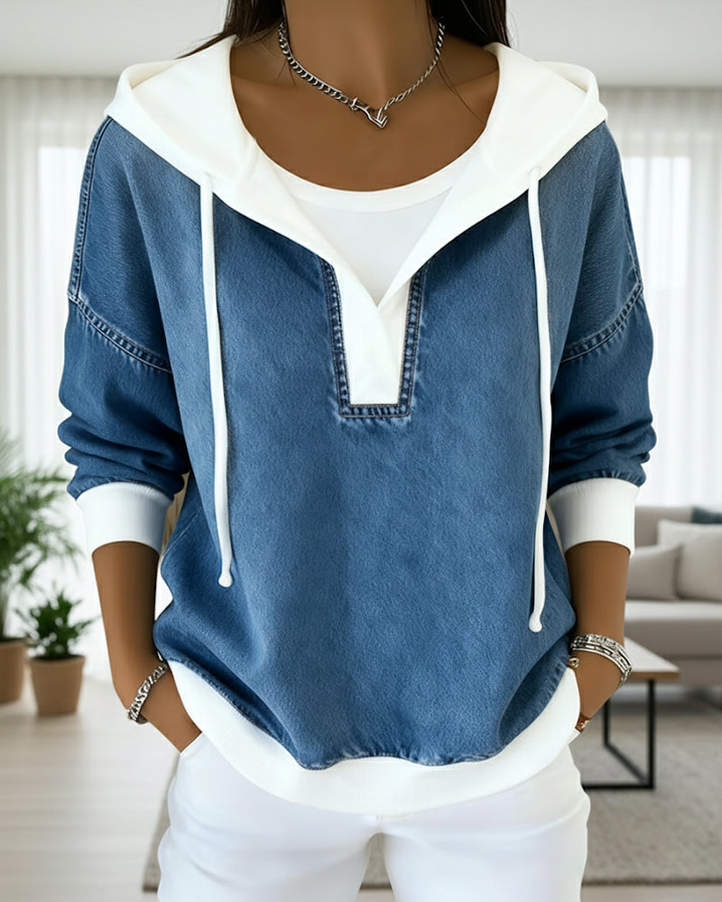Sweatshirt mit Schnürung und Denim Einsätzen