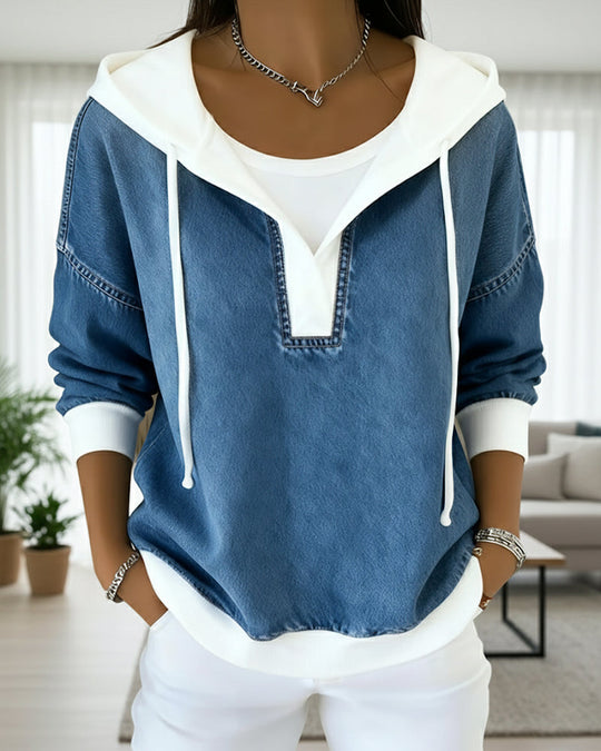 Sweatshirt mit Schnürung und Denim Einsätzen