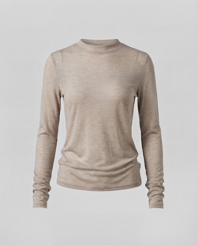 Damen Fein gestricktes Langarmshirt mit Rundhalsausschnitt und schlanker Passform Shop Nory