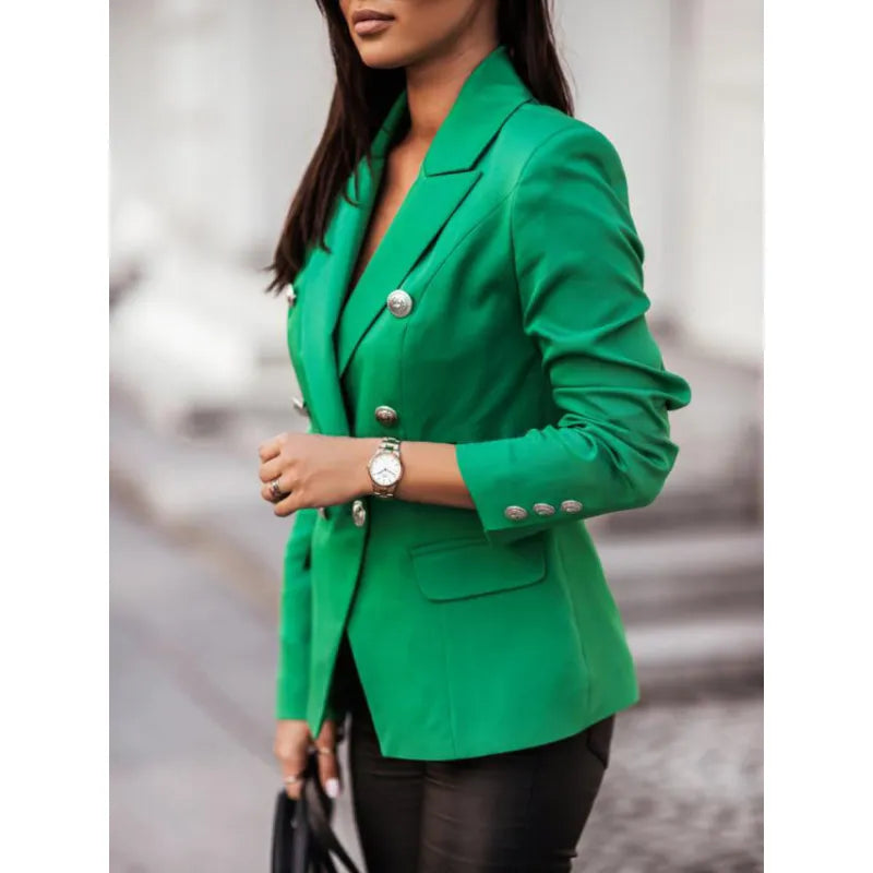 Lange Elegante Damenblazer Mit Doppelter Knopfleiste