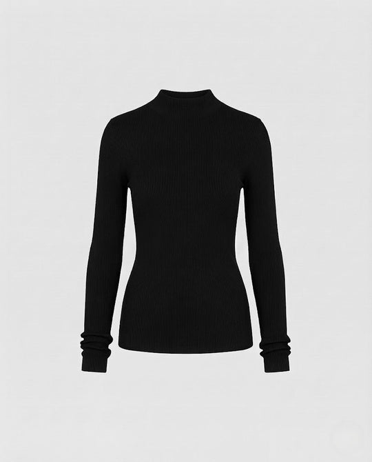 Damen Feines geripptes Langarm-Feinstrickshirt mit Stehkragen Shop Nory