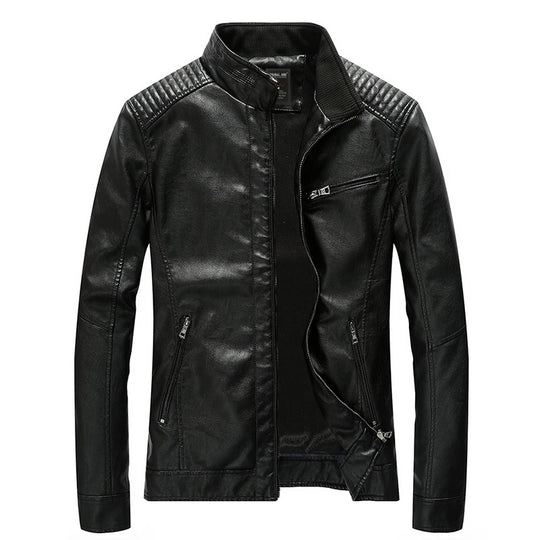 Herren Lederimitat-Bikerjacke mit Stehkragen und Schultersteppungen Shop Nory