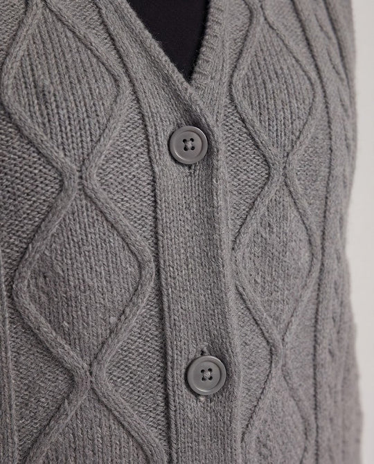 Damen Boxy‑Strickweste mit Diamantstruktur, V‑Ausschnitt und Holzknöpfen Shop Nory