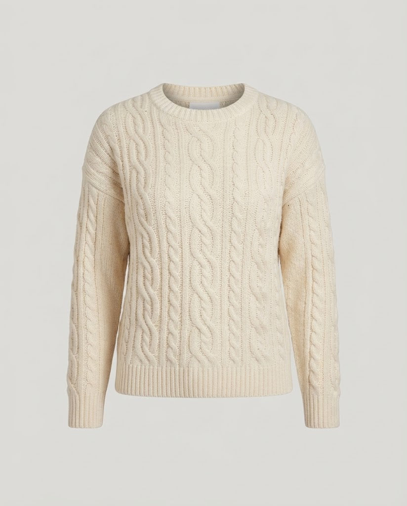 Damen Grobstrickpullover mit Zopfmuster, Oversize‑Schnitt und Rundhalsausschnitt Shop Nory