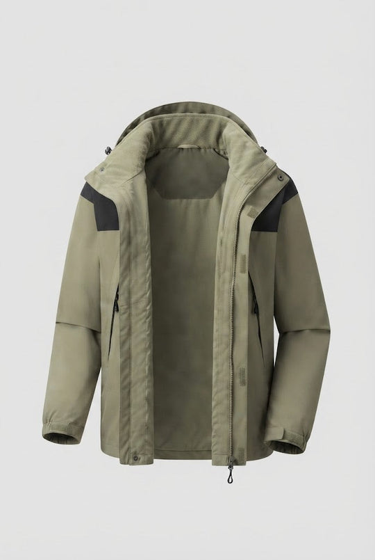 Herren Zwei-Lagen Softshell Outdoor-Jacke mit herausnehmbarer Fleece-Innenjacke und Kapuze Shop Nory