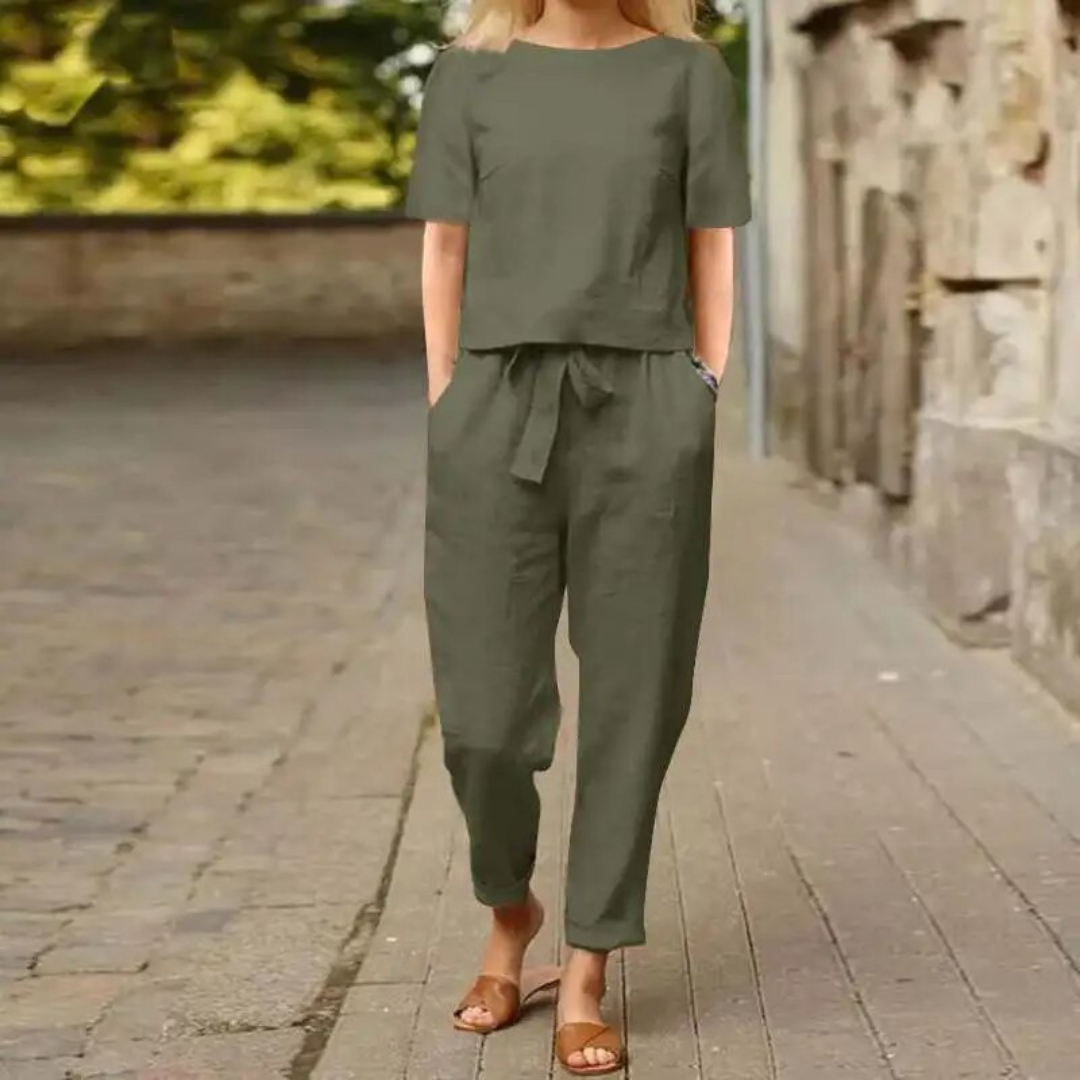 Elegantes und Bequemes Zweiteiliges Leinen Satz für Damen