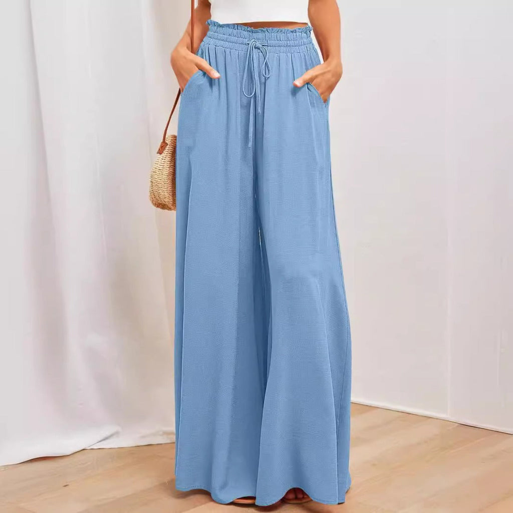 Elastischer Gürtel Weites Bein Hohe Taille Hose