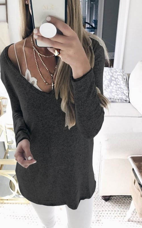 Damen feinstrick Tunika mit tiefem V-Ausschnitt und lässigem Oversized-Schnitt Shop Nory