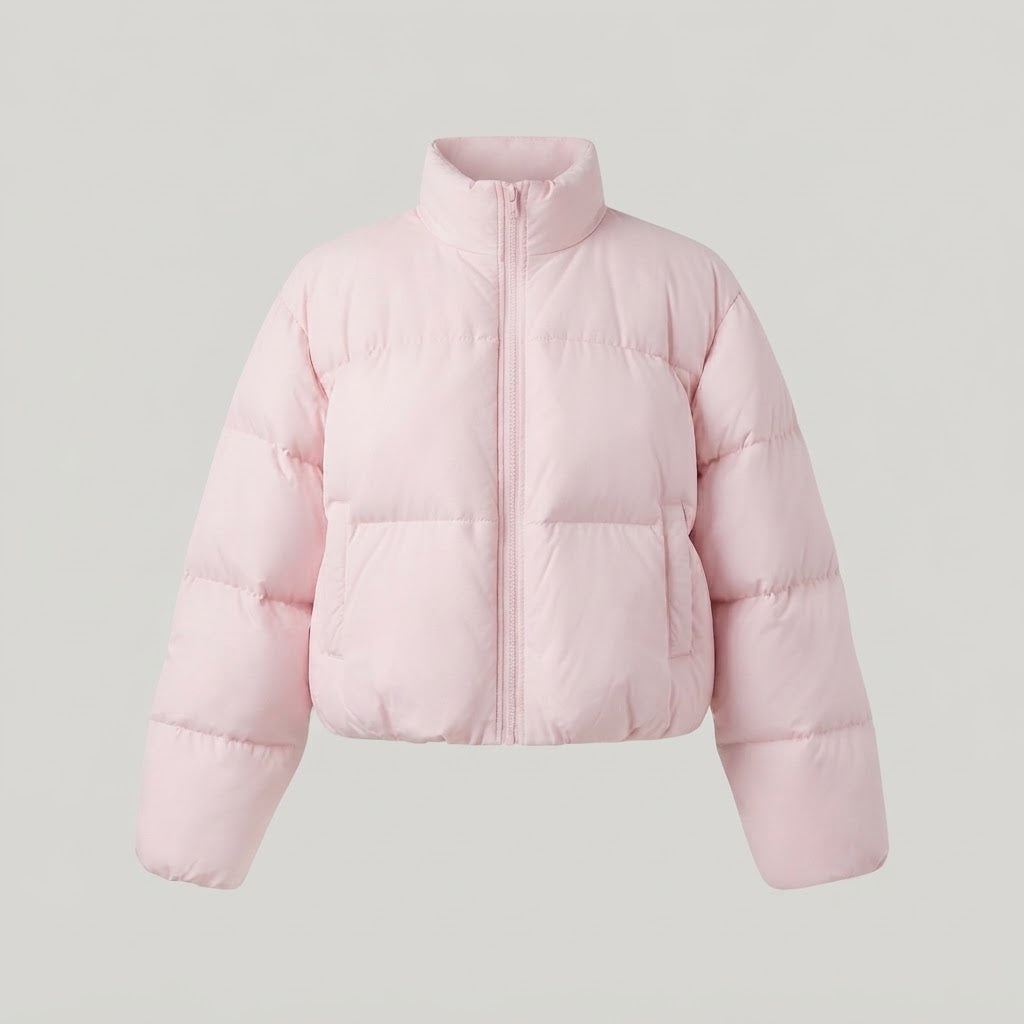 Damen Kurzgeschnittene gesteppte Pufferjacke mit Stehkragen und Cropped-Silhouette Shop Nory