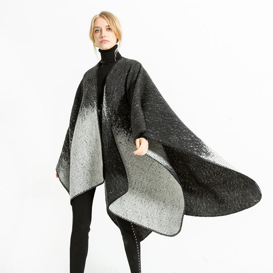 Damen Oversize-Ruana aus Wollmix mit Farbverlauf und Zierkettelnaht Shop Nory