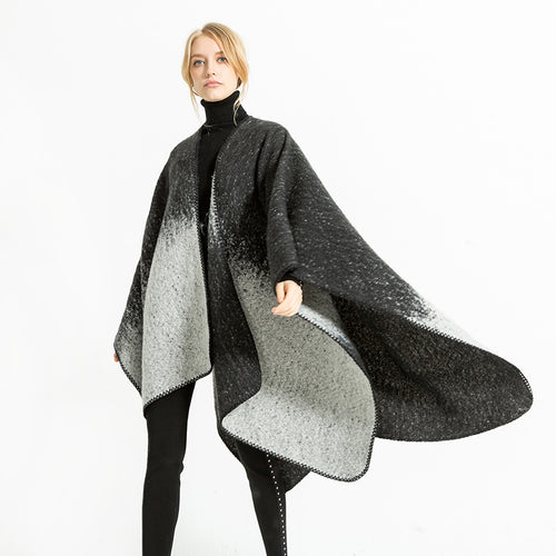Damen Oversize-Ruana aus Wollmix mit Farbverlauf und Zierkettelnaht Shop Nory
