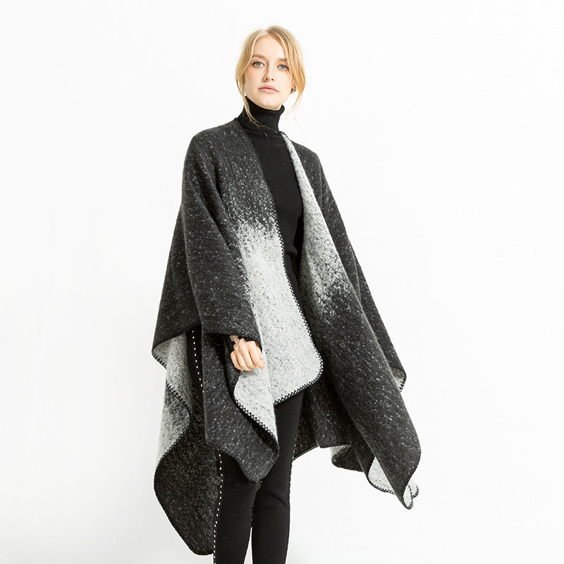 Damen Oversize-Ruana aus Wollmix mit Farbverlauf und Zierkettelnaht Shop Nory