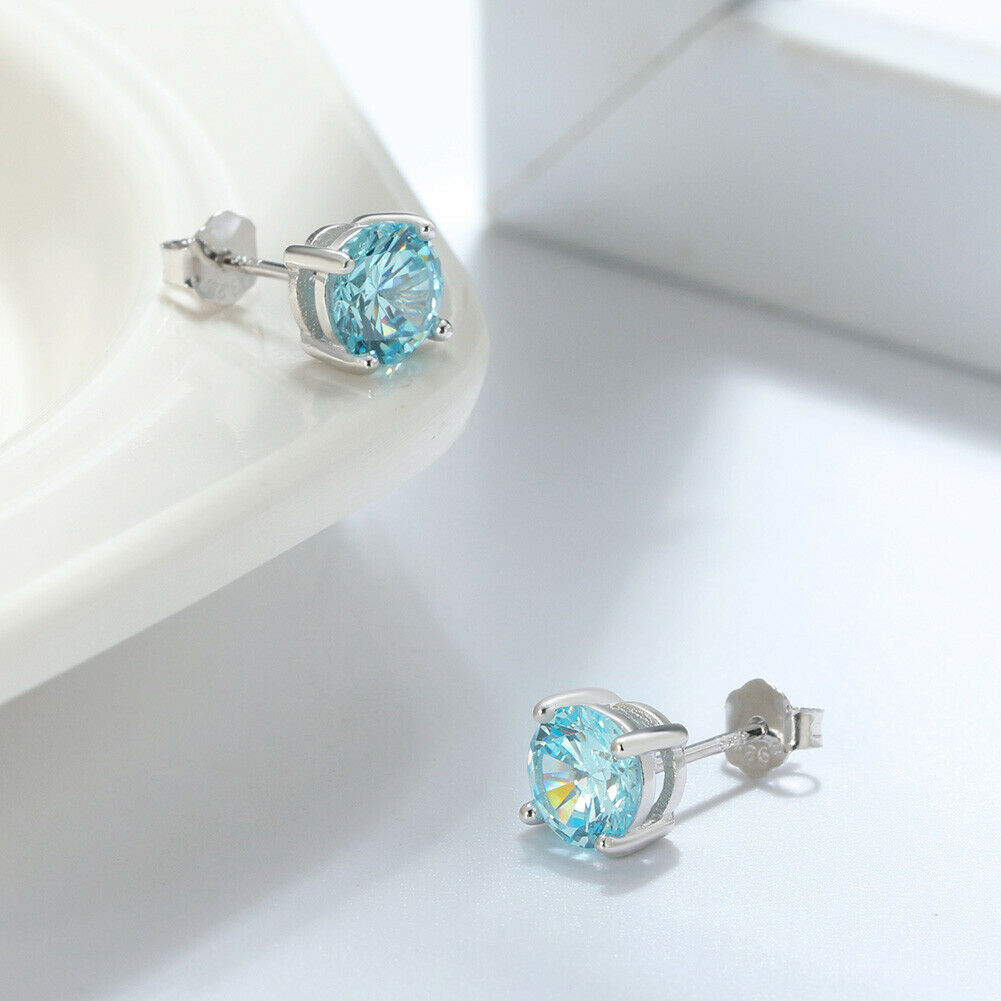 1 Paar runde Ohrstecker 925er Sterlingsilber Cubic Zirkonia türkis | Shop Nory