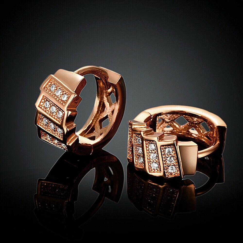 Creolen Ohrringe Klappcreole Ohrschmuck Rose vergoldet Ohrstecker Zirkonia | Shop Nory