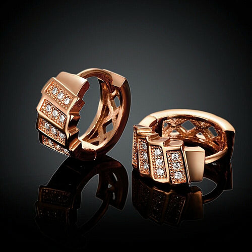 Creolen Ohrringe Klappcreole Ohrschmuck Rose vergoldet Ohrstecker Zirkonia | Shop Nory