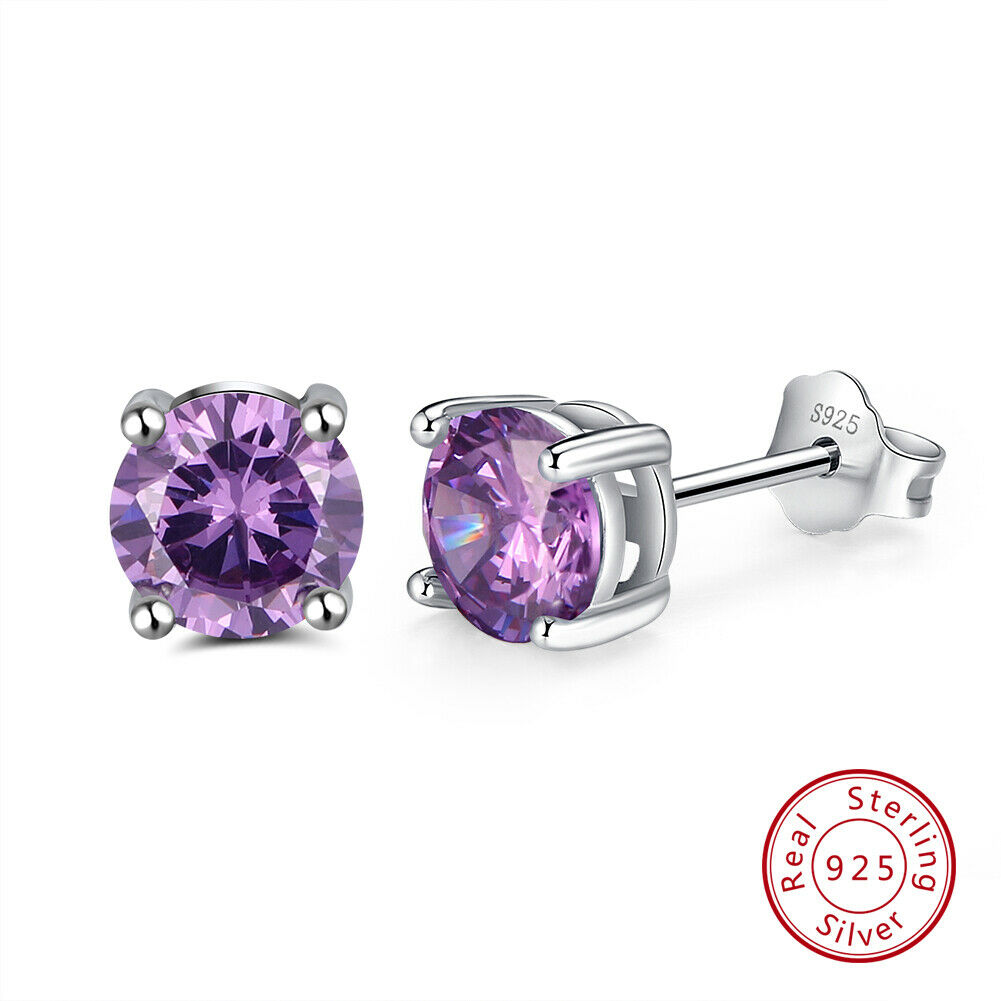 1 Paar runde Ohrstecker 925er Sterlingsilber Cubic Zirkonia lila | Shop Nory