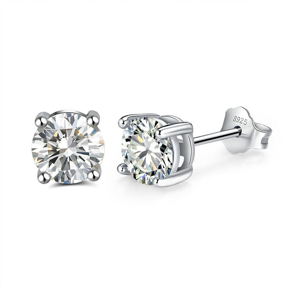 1 Paar runde Ohrstecker 925er Sterlingsilber Cubic Zirkonia weiß | Shop Nory