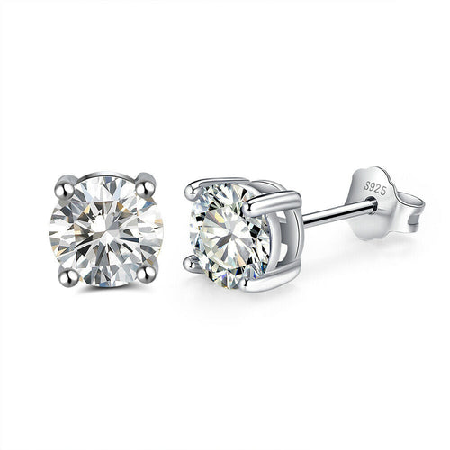 1 Paar runde Ohrstecker 925er Sterlingsilber Cubic Zirkonia weiß | Shop Nory