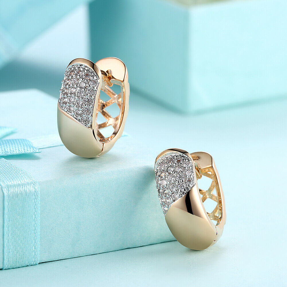 Luxus Creole Ohrringe und  Zirkonia weiß Champagner Gold 18K vergoldet KZCE138-E | Shop Nory