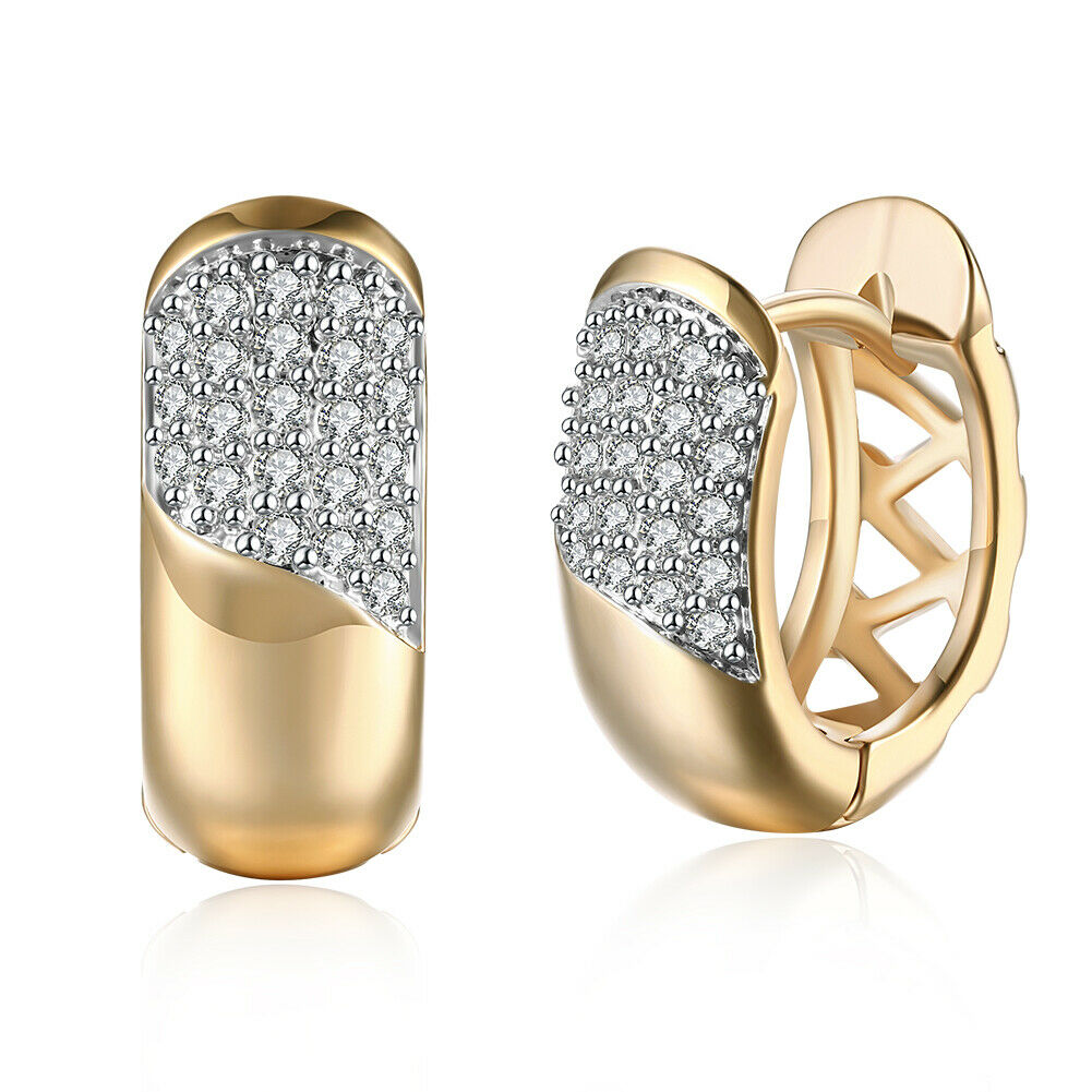 Luxus Creole Ohrringe und  Zirkonia weiß Champagner Gold 18K vergoldet KZCE138-E | Shop Nory